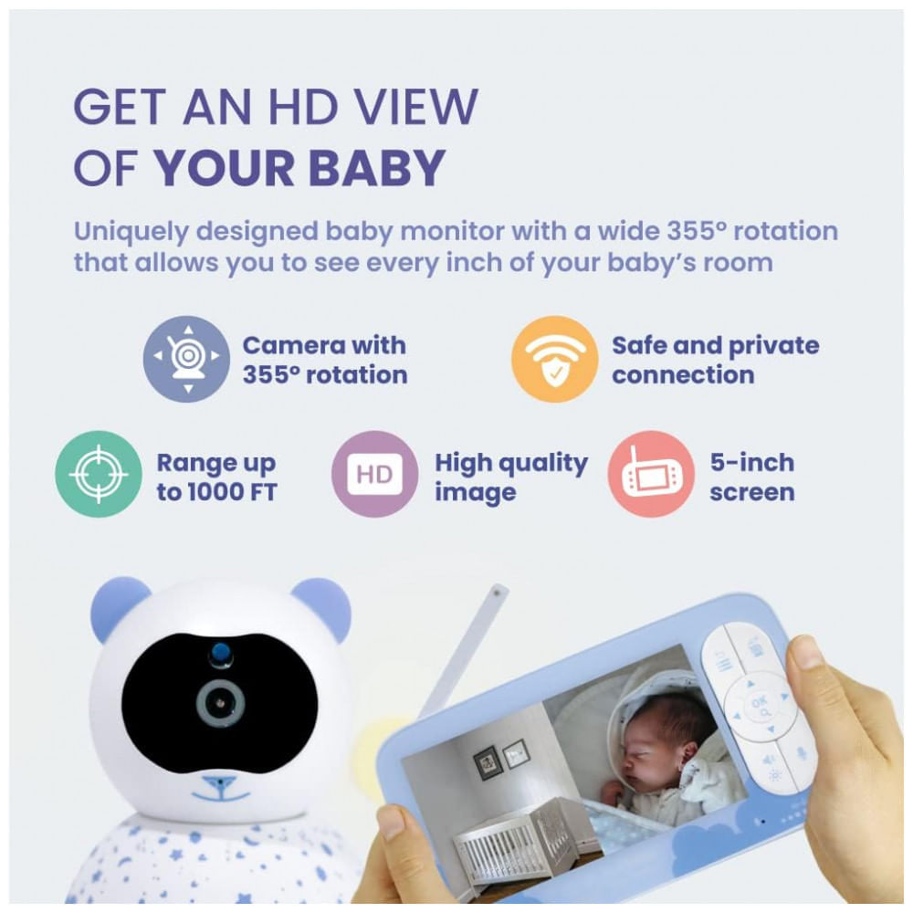 Babá Eletrônica SoyMomo com Câmera HD, Monitor, Áudio Bidirecional e Sensor de Temperatura, Azul