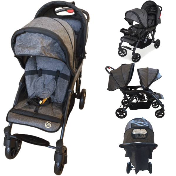 Encontraproduto.com.br - Carrinho para Gemeos Bebe Conforto Base Galzerano Doppio Grafite