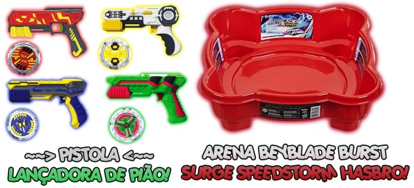 Encontraproduto.com.br - Kit 3 Lançador de Pião 3 Pião Combate + Arena Beyblade Hasbro