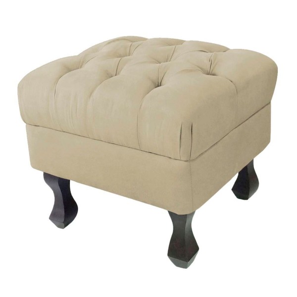 Encontraproduto.com.br - Puff Retângular Luiz Xv Pés Retrô E Tecido Suede Bege - Decorar
