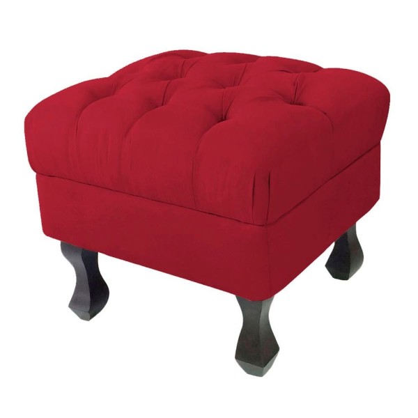 Encontraproduto.com.br - Puff Retângular Luiz Xv Pés Retrô E Tecido Suede Vermelho - Decorar