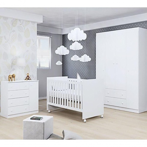 Encontraproduto.com.br - Quarto De Bebê Helena Com Berço Mini Cama Doce Sonho Branco Brilho - Phoenix Baby
