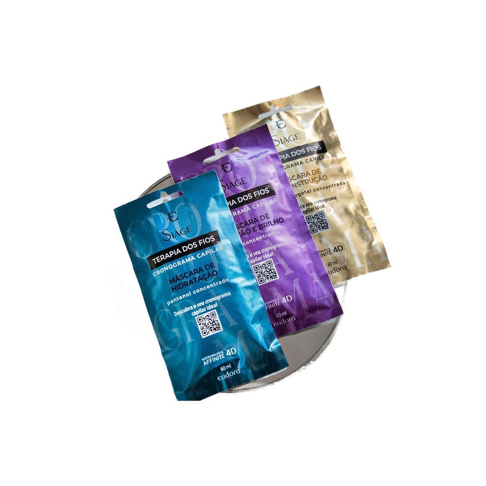 Encontraproduto.com.br - Eudora Kit Cronograma Capilar Siàge Terapia dos Fios Máscara Capilar: Reconstrução 60ml + Hidratação 60ml + Nutrição 60ml