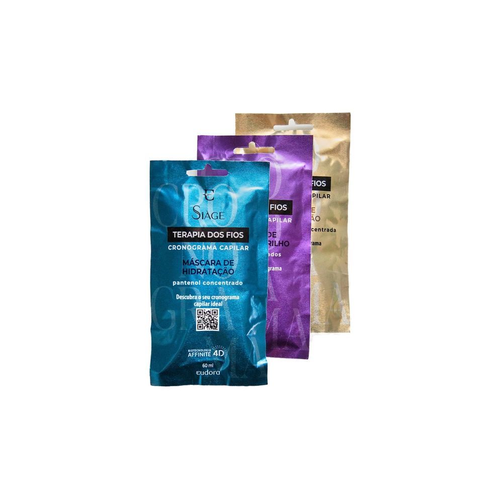 Encontraproduto.com.br - Eudora Kit Cronograma Capilar Siàge Terapia dos Fios Máscara Capilar: Reconstrução 60ml + Hidratação 60ml + Nutrição 60ml