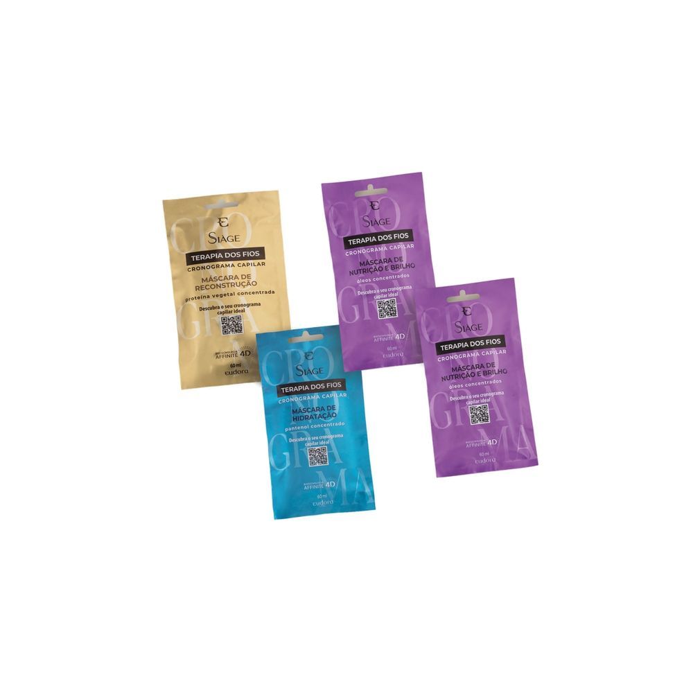 Encontraproduto.com.br - Eudora Kit Cronograma Capilar Nutrição Siàge Terapia dos Fios 60ml cada (4 itens)