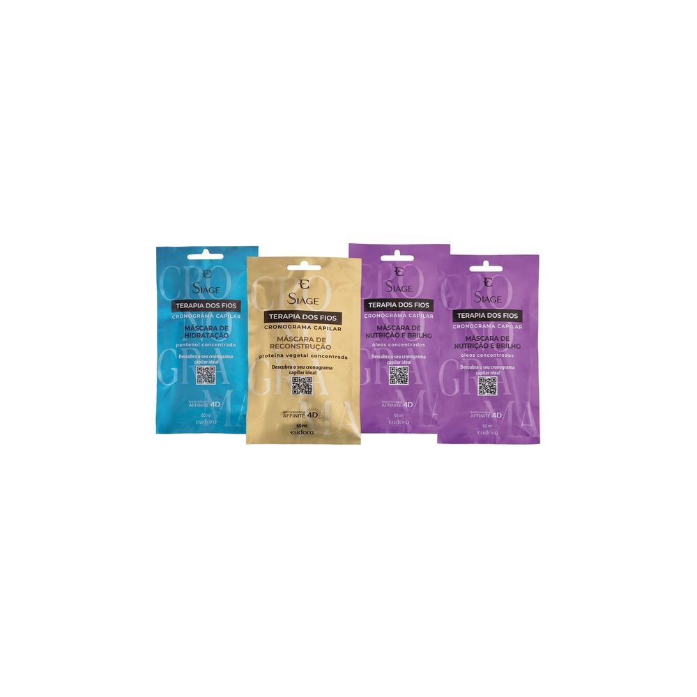 Encontraproduto.com.br - Eudora Kit Cronograma Capilar Nutrição Siàge Terapia dos Fios 60ml cada (4 itens)