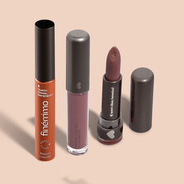 Encontraproduto.com.br - Combo Batom Líquido Finérrimo 5ml com Batom Líquido Super Mate 4ml com Batom Hidratante 3,8g