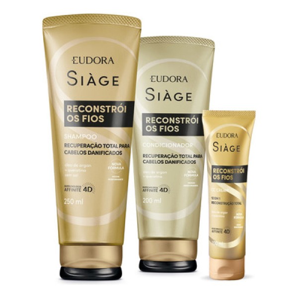Encontraproduto.com.br - Combo Siàge Reconstrói os Fios: Shampoo 250ml + Condicionador 200ml + CC Cream 100ml