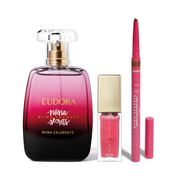 Encontraproduto.com.br - Combo Niina Secrets: Desodorante Colônia 100ml + Lip Oil 7ml + Lapiseira de Sobrancelha 1,1g