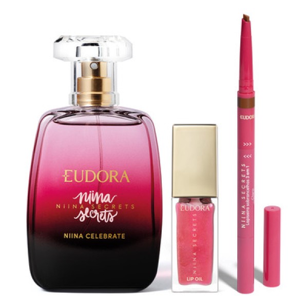 Encontraproduto.com.br - Combo Niina Secrets: Desodorante Colônia 100ml + Lip Oil 7ml + Lapiseira de Sobrancelha 1,1g