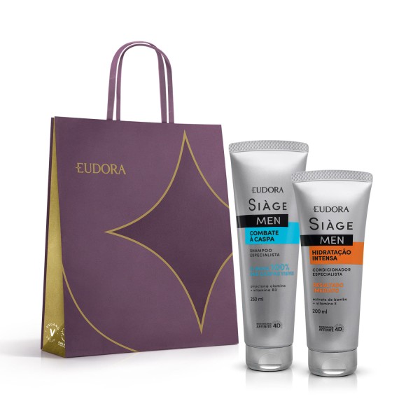 Encontraproduto.com.br - Combo Siàge Men: Condicionador Hidratação Intensa 200ml + Shampoo Combate à Caspa 250ml + Sacola M