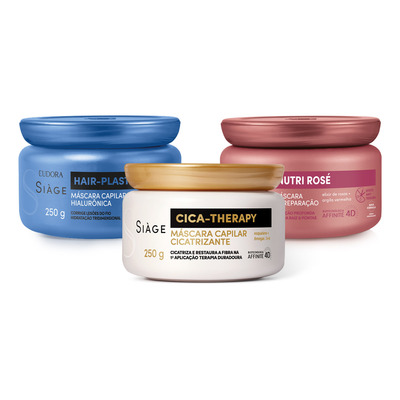 Combo Siàge Cronograma Capilar Máscaras: Hair-Plastia 250g + Nutri Rosé 250g + Cica-Therapy 250g