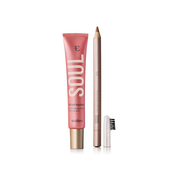 Encontraproduto.com.br - Kit Soul Blush Líquido Rosa Coradinho com Lápis Para Sobrancelhas Médio Claro