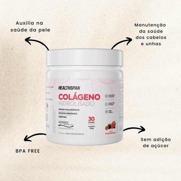 Encontraproduto.com.br - Kit com 2 Colágenos Hidrolisados com Ácido Hialurônico Healthspan 150g - Use Orgânico