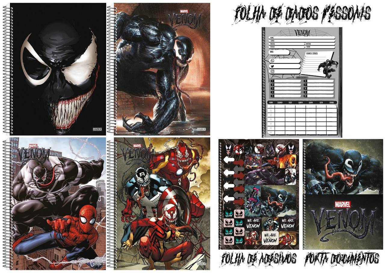 Encontraproduto.com.br - Caderno Venom Espiral 160 Folhas 10 Matérias São Domingos