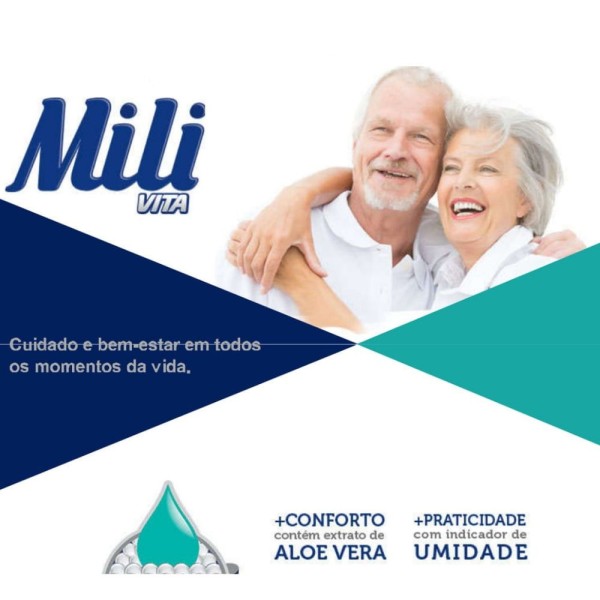Encontraproduto.com.br - Fralda de uso Adulto Mili VITA  Tamanho M  4 pacotes de 9 fraldas  Total  36 Fraldas com Super Gel