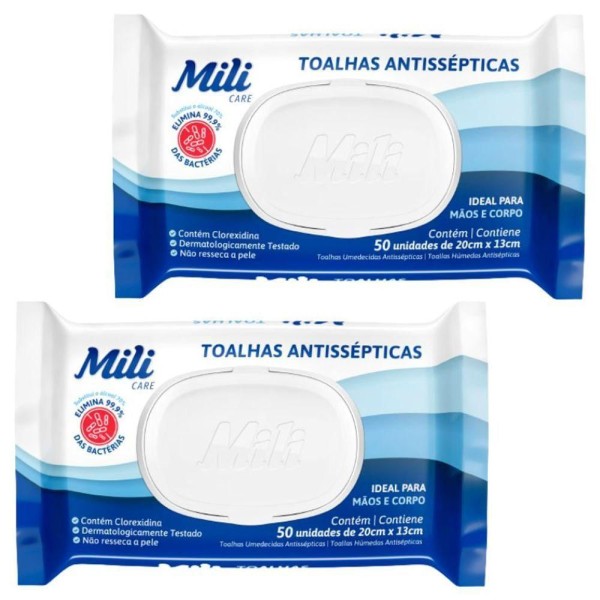 Encontraproduto.com.br - Lenço Umedecido Ou Toalhas Antissépticas Mili 2 Pacotes C- 50 (total: 100 Toalhas)
