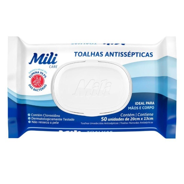 Encontraproduto.com.br - Lenço Umedecido Ou Toalhas Antissépticas Mili 2 Pacotes C- 50 (total: 100 Toalhas)
