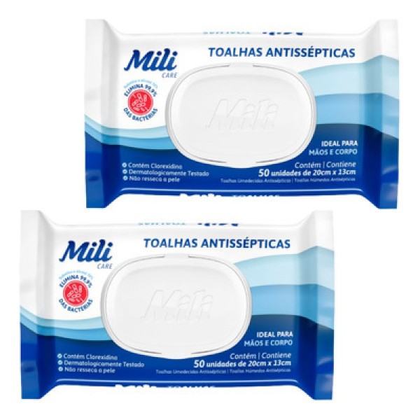 Encontraproduto.com.br - Lenço Umedecido Ou Toalhas Antissépticas Mili 2 Pacotes C- 50 (total: 100 Toalhas)