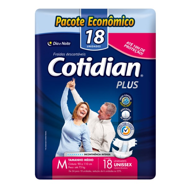 Encontraproduto.com.br - Fralda Geriátrica Cotidian Plus M 18 Unidades