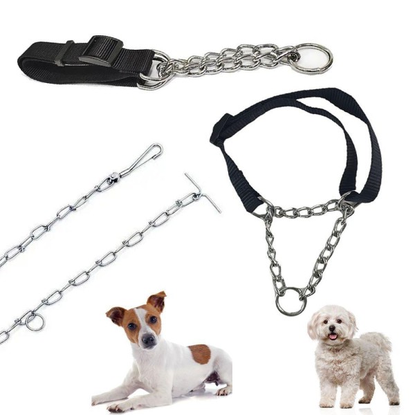 Encontraproduto.com.br - Coleira Semi Enforcador Ajustavel Kit Guia Corrente Aço