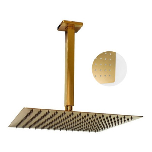 Ducha Chuveiro Teto Inox Dourado 20x20 Suporte Quadrado Slim Luxo Banheiro Piscina Banho Area Externa