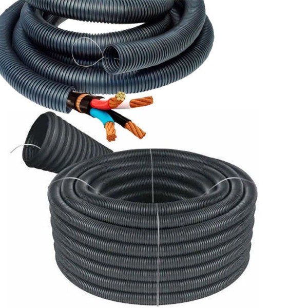 Encontraproduto.com.br - Duto Corrugado Eletroduto Com Guia 1 1/2 Polegadas Tubo 50 Metros Fiaçao Cabo Fio Obra