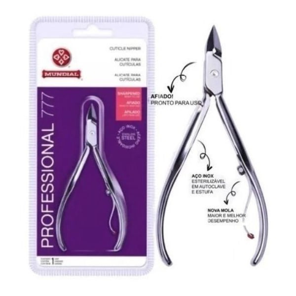 Encontraproduto.com.br - Kit 3 Alicates Cuticula 777 profissional Afiado Inox Mundial Unha