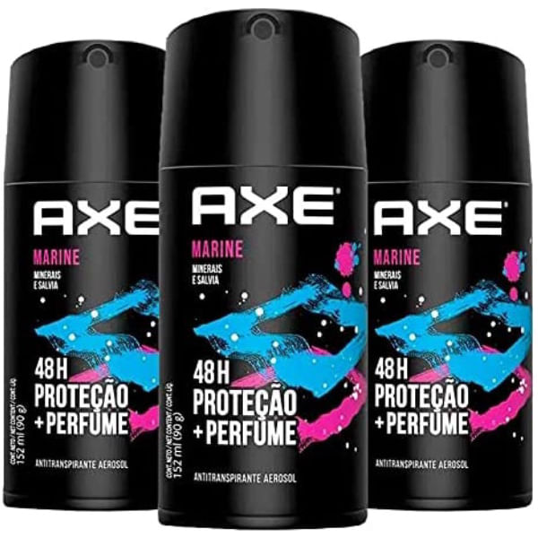 Encontraproduto.com.br - Kit com 3 Unid. Desodorante Antitranspirante Axe Marine Aerossol 152ml