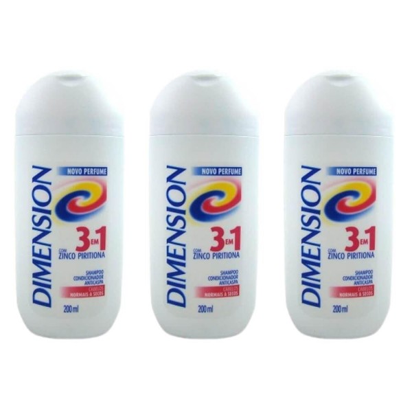 Encontraproduto.com.br - KIT Shampoo Dimension 3 em 1 Anticaspa Secos 200ml - 3 Unidades