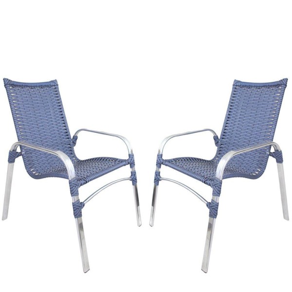 Encontraproduto.com.br - 2 Cadeiras Emily Cor Azul Dark, Estrutura Alumínio Polido, área Interna E Externa