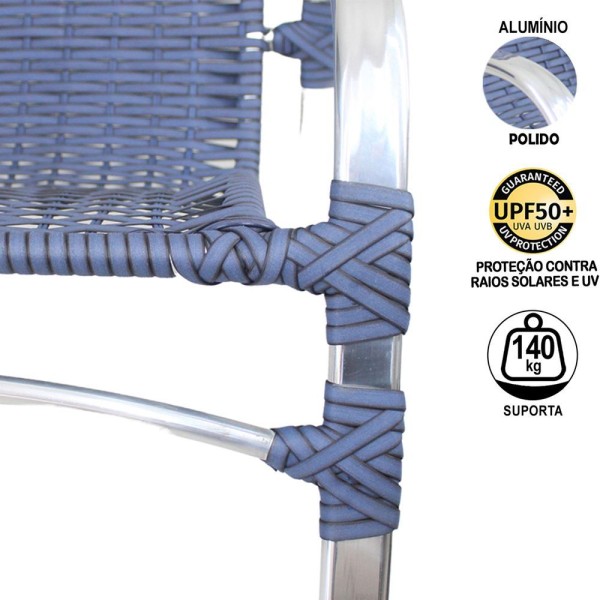 Encontraproduto.com.br - 2 Cadeiras Emily Cor Azul Dark, Estrutura Alumínio Polido, área Interna E Externa