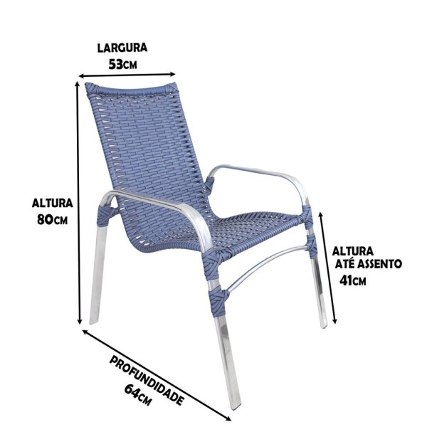 Encontraproduto.com.br - 2 Cadeiras Emily Cor Azul Dark, Estrutura Alumínio Polido, área Interna E Externa