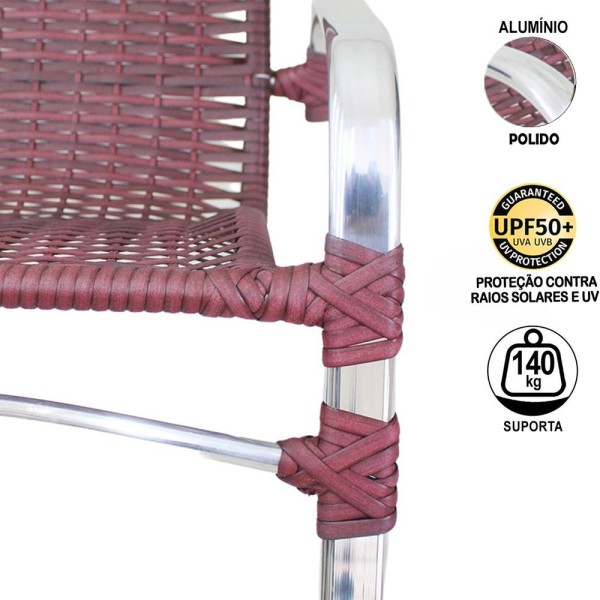 Encontraproduto.com.br - 2 Cadeiras Emily Cor Vinho Dark, Estrutura Alumínio Polido, área Interna E Externa