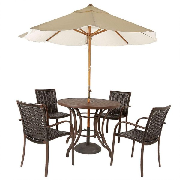 Encontraproduto.com.br - Combo 4 Cadeiras Fibra Tabaco, Mesa Tampo Marrom e Ombrelone Bege