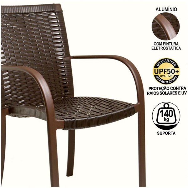 Encontraproduto.com.br - Combo 4 Cadeiras Fibra Tabaco, Mesa Tampo Marrom e Ombrelone Bege