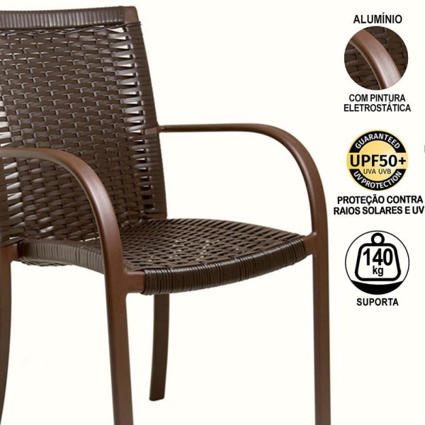 Encontraproduto.com.br - Combo 4 Cadeiras Fibra Tabaco, Mesa Tampo Marrom e Ombrelone Bege