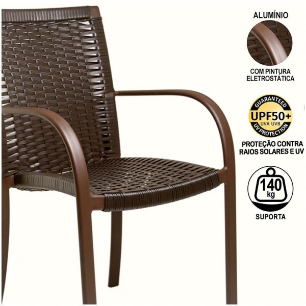 Encontraproduto.com.br - Combo 4 Cadeiras Fibra Tabaco, Mesa Tampo Marrom e Ombrelone Bege