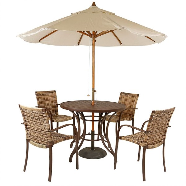 Encontraproduto.com.br - Kit 4 Cadeiras Fibra e Mesa Tampo Marrom Com Ombrelone Bege