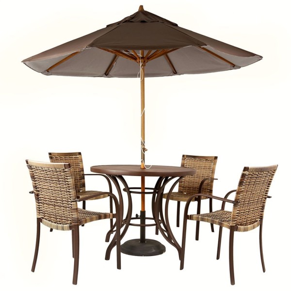 Encontraproduto.com.br - Kit 4 Cadeiras Fibra Com Mesa Tampo e Ombrelone Marrom