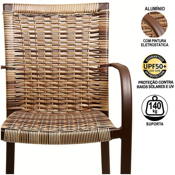 Encontraproduto.com.br - Kit 4 Cadeiras Fibra Com Mesa Tampo e Ombrelone Marrom