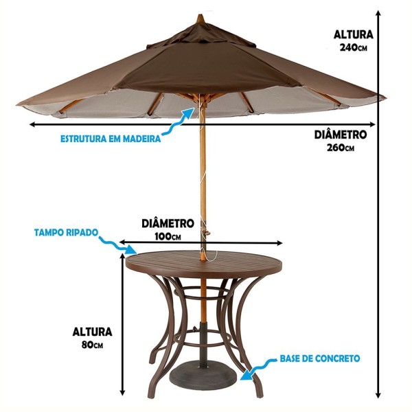 Encontraproduto.com.br - Kit 4 Cadeiras Fibra Com Mesa Tampo e Ombrelone Marrom