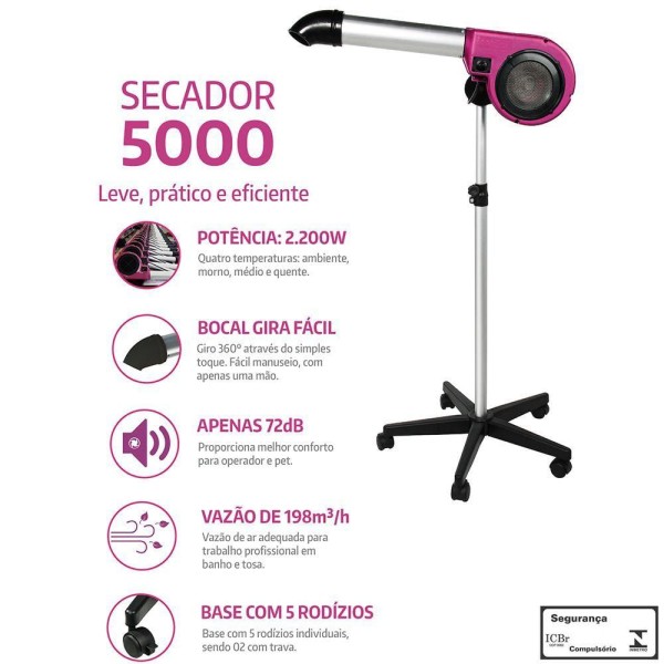 Encontraproduto.com.br - Secador 5000 220v, Pet Shop, Banho E Tosa - Pink