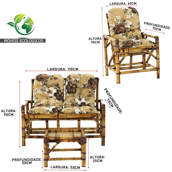 Encontraproduto.com.br - Conjunto Bambu Namoradeira, 4 Lugares E Mesa Centro, T1