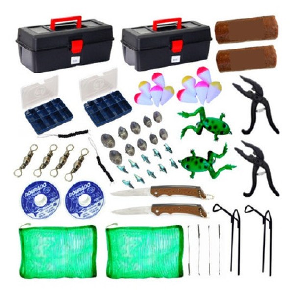 Encontraproduto.com.br - 2 Kit De Pesca Caixa Completa Vários Acessórios Massa Pronta
