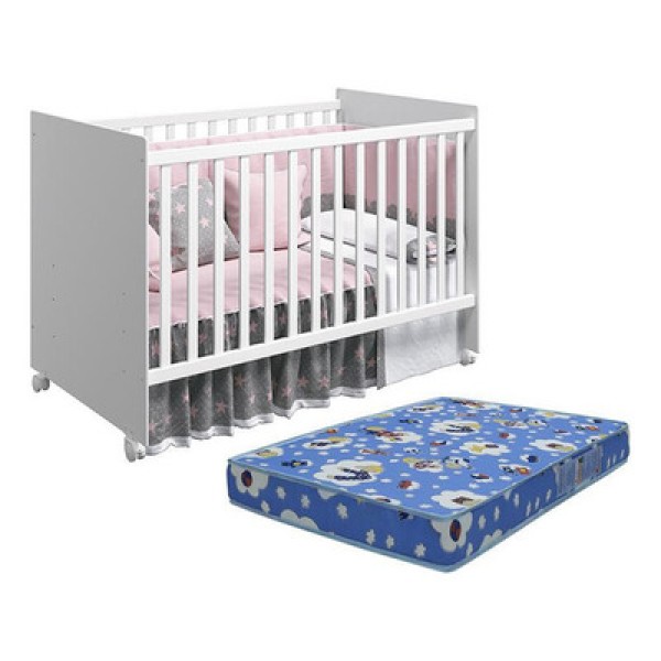 Encontraproduto.com.br - Berço Americano Tico Branco Brilho/mezzo Com Colchão D18 - Reller Móveis Branco Brilho/mezzo