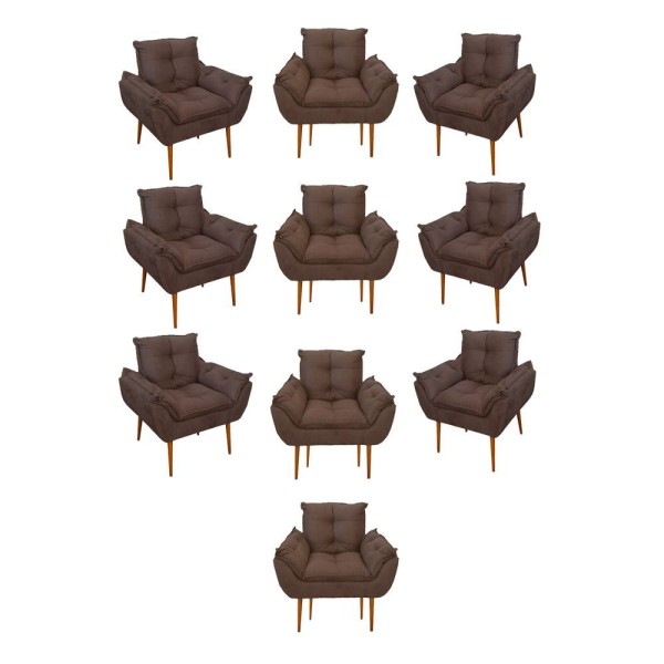 Kit 10 Poltronas Opala Sala Quarto Recepção Salão Suede Cor:marrom
