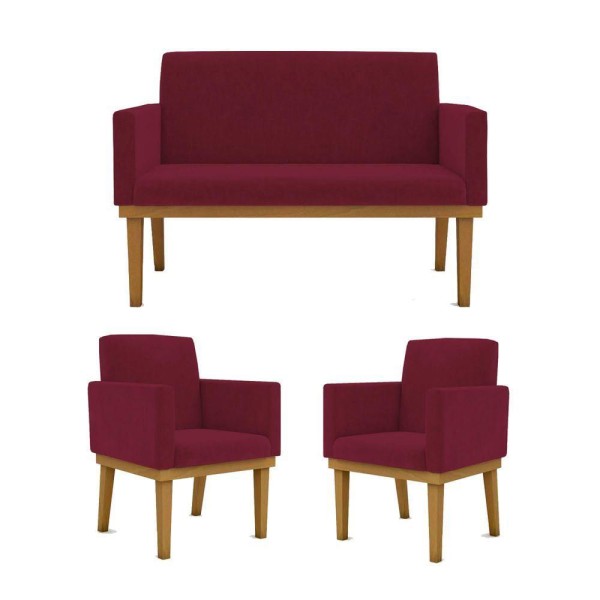 Kit Sofá Com Base Reforçada + 2 Poltronas Sala De Estar Cor:marsala