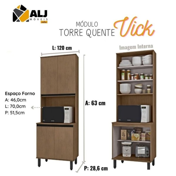 Encontraproduto.com.br - Torre Quente Com Espaço Para 1 Forno 4 Portas Vick Nogal