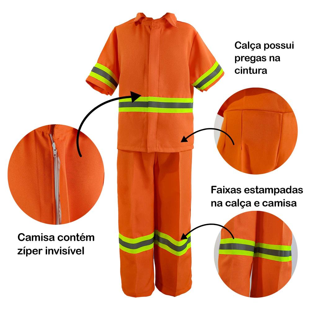 Encontraproduto.com.br - Fantasia Gari Masculino Infantil Para Carnaval Acompanha Boné - GG 11 - 12
